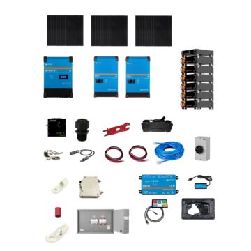 NAZ Dual Victron Energy 5k Inverter for Off-Grid Solar Electric with 10.9kW of solar modules.