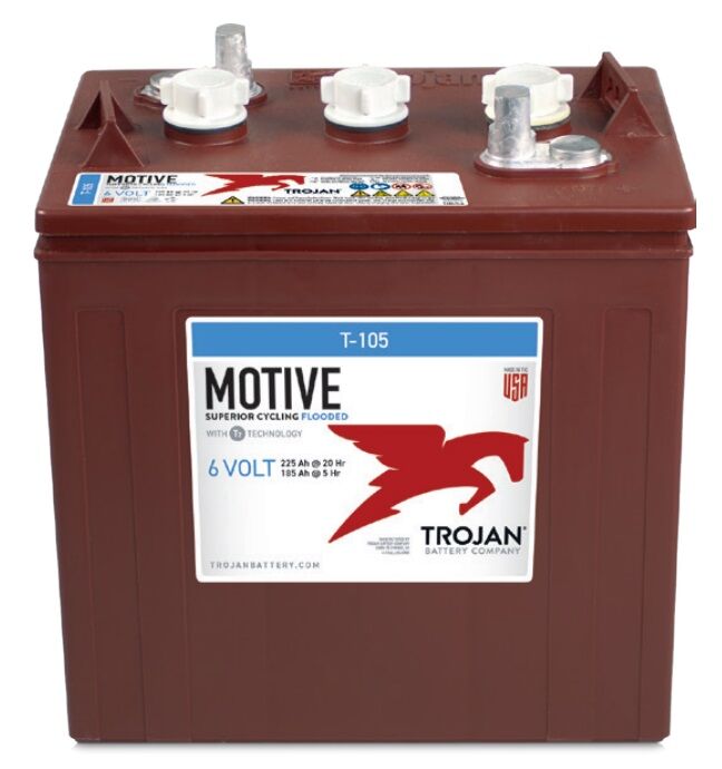 Trojan T-105 6 Volt, 225 AH Deep Cycle Battery | NAZ Solar Electric
