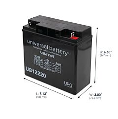 Universal Battery 40696 22 Amp-hours 12V AGM Sealed BatteryUB12220 dimensins