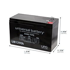 Universal Battery 40748 9 Amp-hour 12 Volt Sealed AGM Battery with dimensions