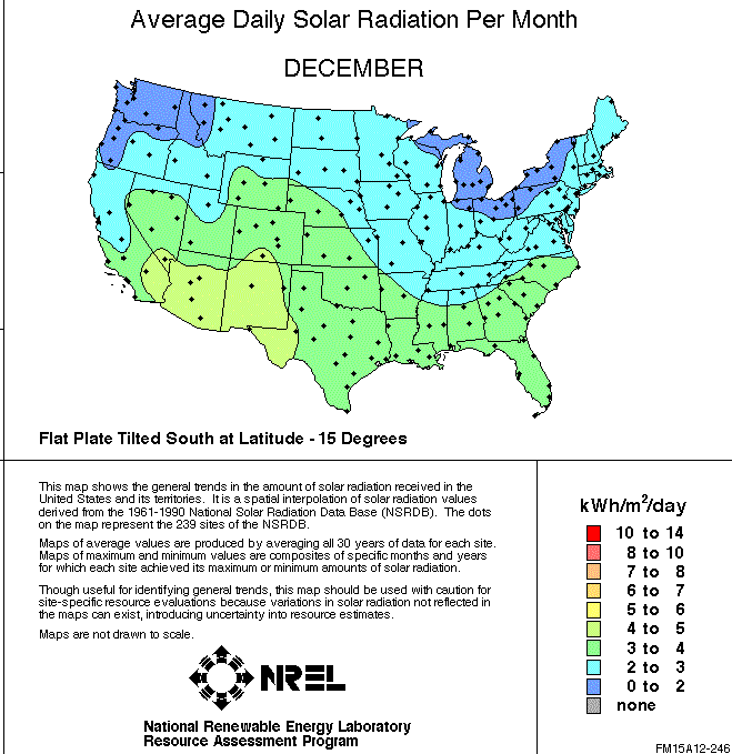 December Solar Insolation Map USA